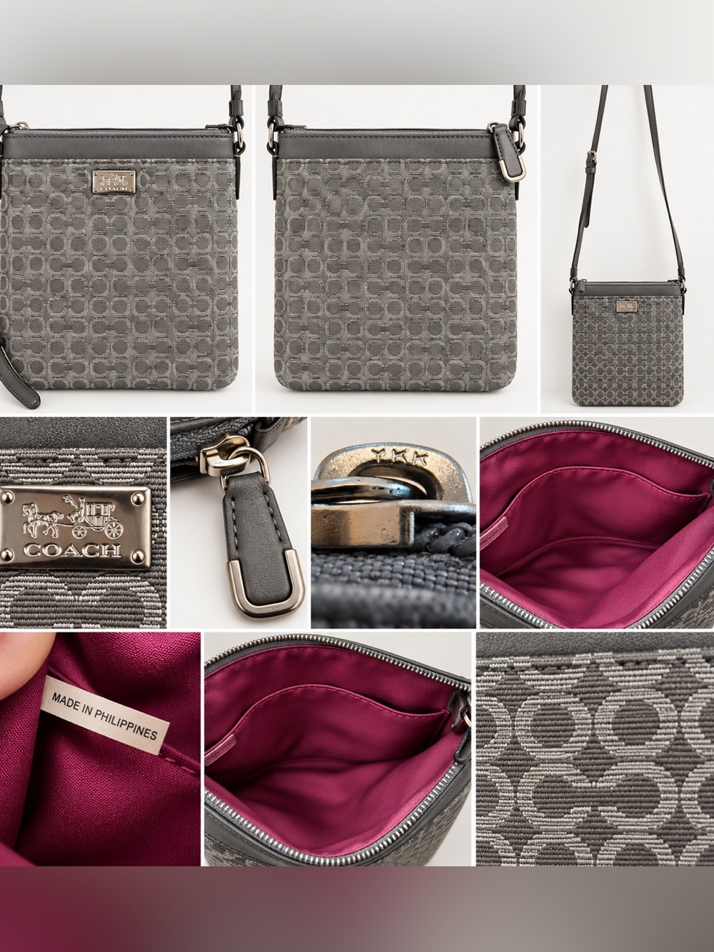 Coach Madison Op Art Signature C Gray Swingpack Crossbody Bag 52284E